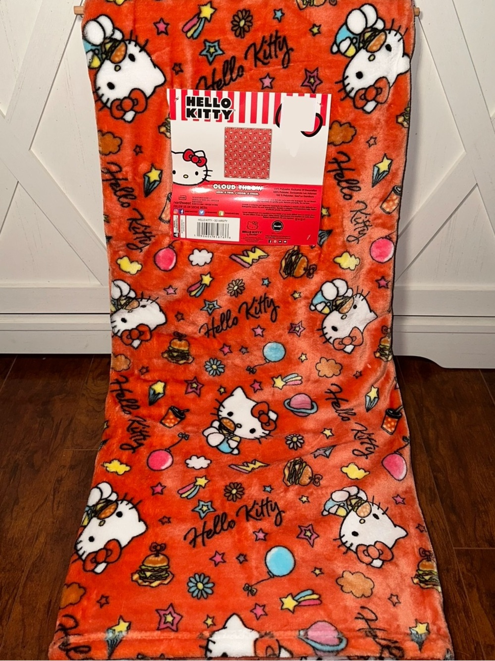 Hello Kitty Orange Plush Throw Blanket with Multicolor Prints
